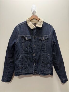 VINTAGE ZARA Young DPTM Men's Dark Blue Denim Sherpa Jacket Size L (25x22)